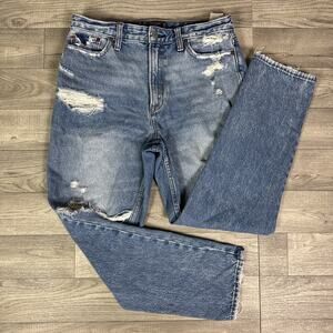 Abercrombie & Fitch A&F Mom Jeans High Rise Ripped Jeans Medium Wash sz 29/8
